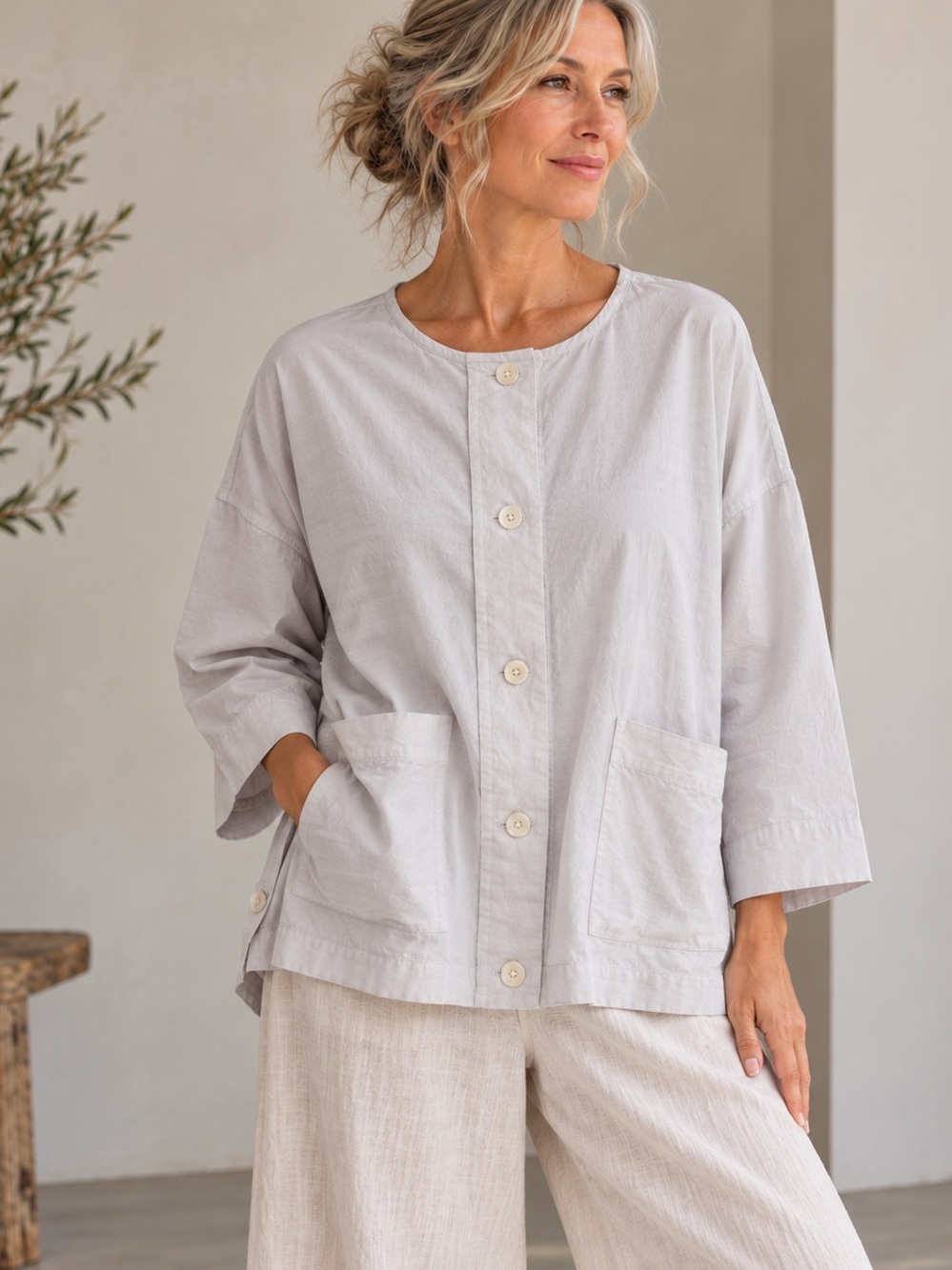 Oversized Cotton Boxy Button Front Shirt Tunic